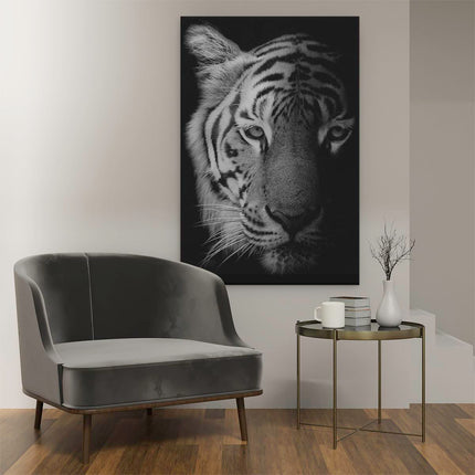 Canvas schilderij interieur Tijgerkop - Tijger - Zwart Wit