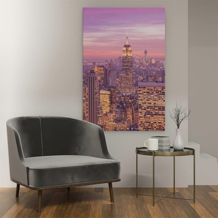 Canvas schilderij interieur New York Skyline Met Lichten Bij Zonsondergang