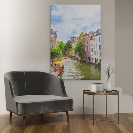 Canvas schilderij interieur Huizen Aan De Oudegracht In Utrecht
