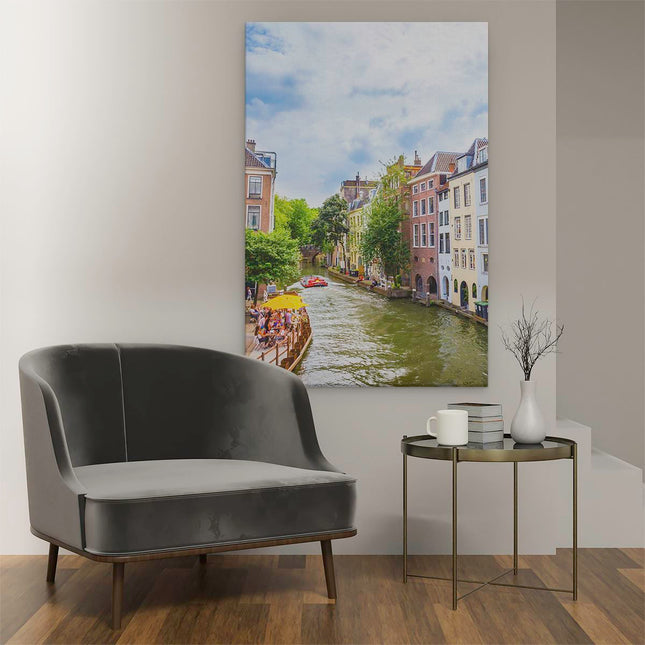 Canvas schilderij interieur Huizen Aan De Oudegracht In Utrecht