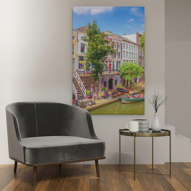 Canvas schilderij interieur Huisjes Aan De Oudegracht In Utrecht