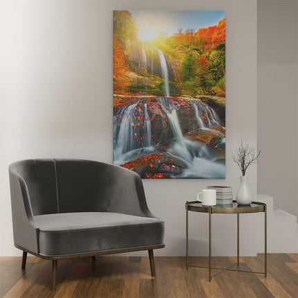 Canvas schilderij interieur Waterval In De Herfst Kleuren