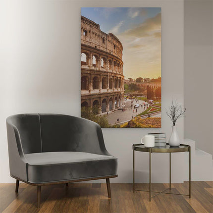 Canvas schilderij interieur Colosseum bij Zonsondergang in Italïe