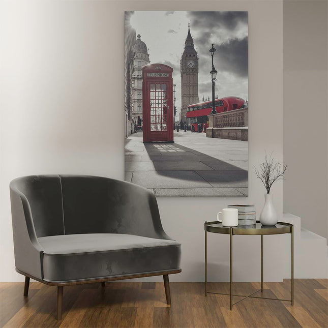 Canvas schilderij interieur Rode Telefooncel in Londen bij de Big Ben