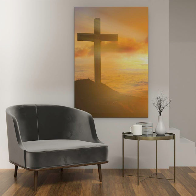 Canvas schilderij interieur Kruis van Jezus Christus bij Zonsondergang