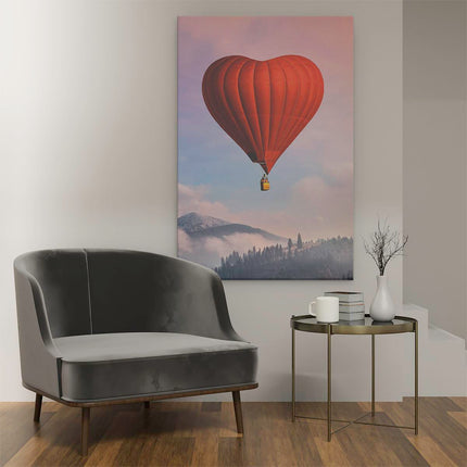 Canvas schilderij interieur Luchtballon in de Vorm van een Hart