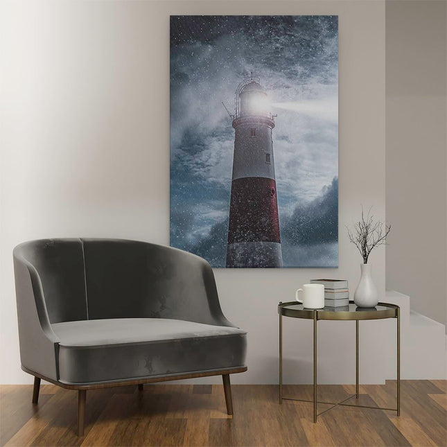Canvas schilderij interieur Vuurtoren tijdens de Regen Storm