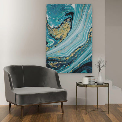 Canvas schilderij interieur Abstracte Luxe Kunst in het Blauw met Goud