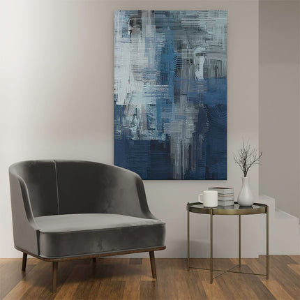 Canvas schilderij interieur Abstracte Kunst - Blauw Witte Penseelstreken