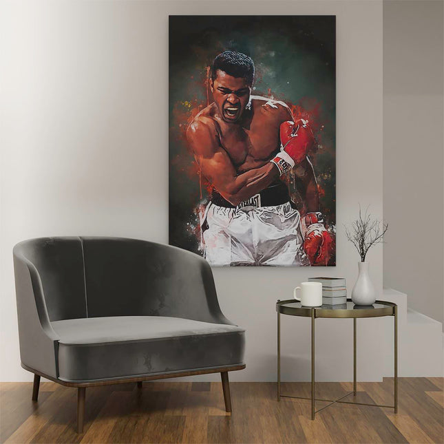 Canvas schilderij interieur Bokser Muhammad Ali in Actie