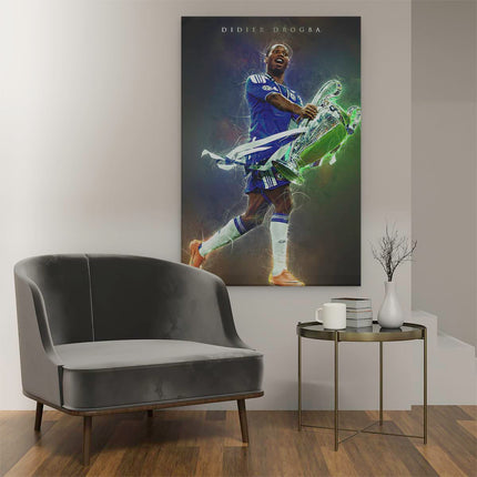 Canvas schilderij interieur Voetbalspeler Didier Drogba bij Chelsea