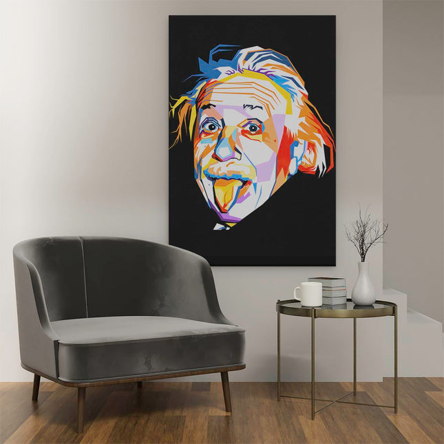 Canvas schilderij interieur Albert Einstein in Abstracte Kleuren