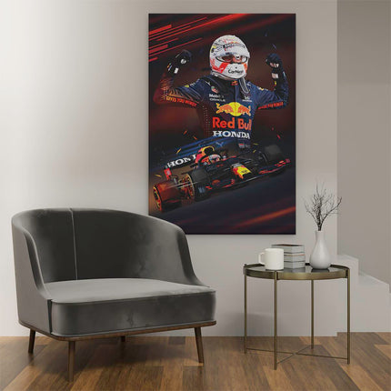 Canvas schilderij interieur Max Verstappen bij Red Bull F1