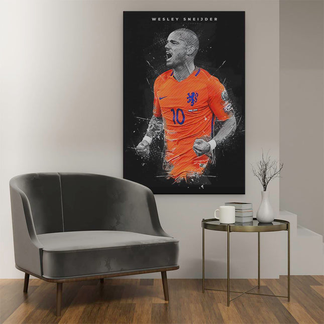 Canvas schilderij interieur Wesley Sneijder bij het Nederlands Elftal