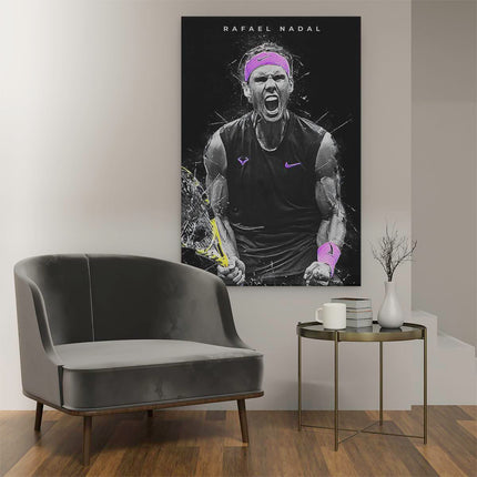 Canvas schilderij interieur Tennisser Rafael Nadal met Racket