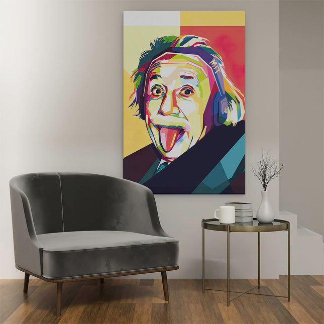 Canvas schilderij interieur Albert Einstein in Abstracte Kleuren