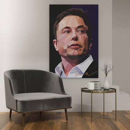 Canvas schilderij interieur Elon Musk in Geometrische Vormen