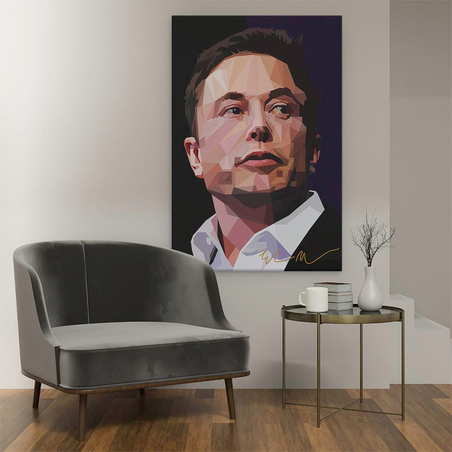 Canvas schilderij interieur Elon Musk in Geometrische Vormen