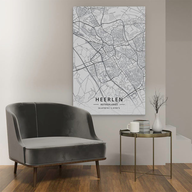 Canvas schilderij interieur Stadskaart Heerlen in het Wit