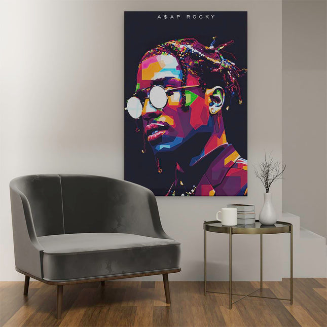 Canvas schilderij interieur Rapper A$AP Rocky in Abstracte Kleuren