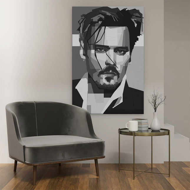 Canvas schilderij interieur Johnny Depp in het Zwart Wit