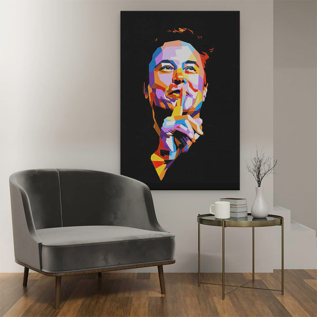 Canvas schilderij interieur Elon Musk in Abstracte Kleuren