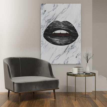 Canvas schilderij interieur Zwarte Lippen op een Wit Achtergrond