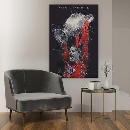 Canvas schilderij interieur Voetbalspeler Virgil van Dijk bij Liverpool