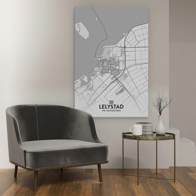 Canvas schilderij interieur Stadskaart Lelystad in het Wit