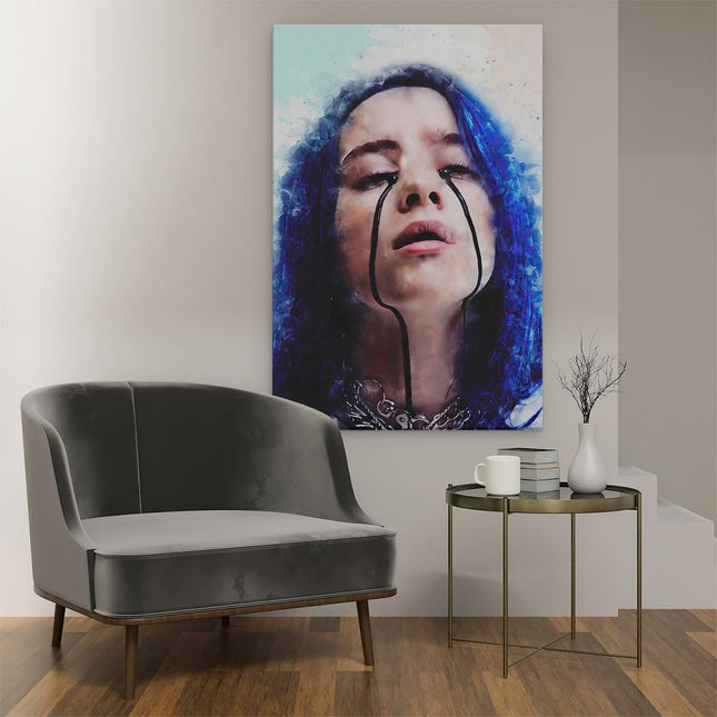 Canvas schilderij interieur Billie Eilish met Zwarte Tranen