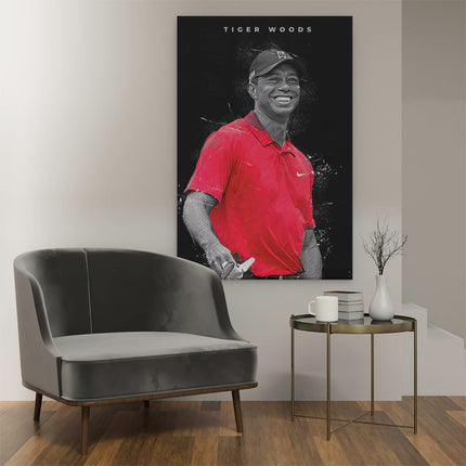 Canvas schilderij interieur Golfer Tiger Woods Lachend