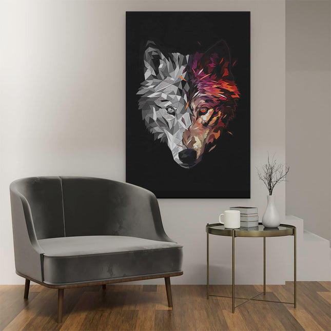 Canvas schilderij interieur Wolf in Geometrische Vormen