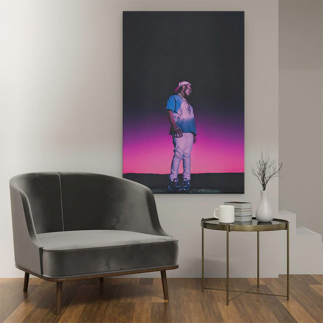 Canvas schilderij interieur Lil Uzi Vert met een Roze Gloed