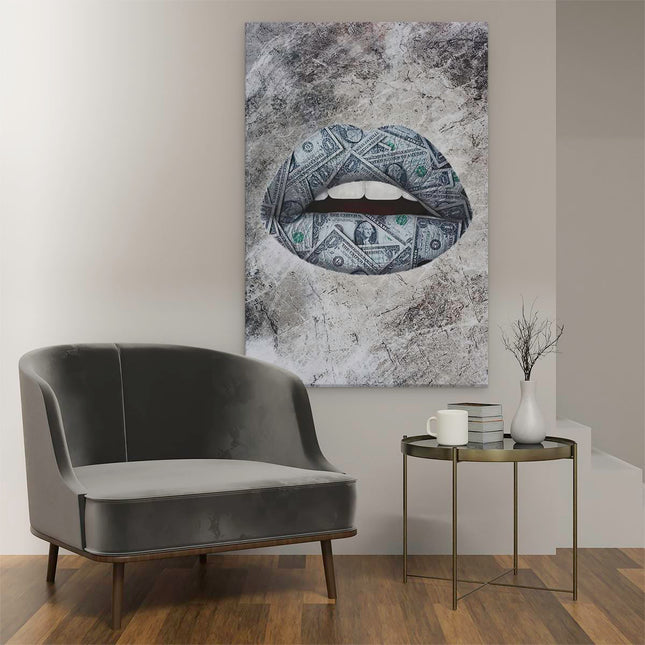 Canvas schilderij interieur Dollar Lippen 