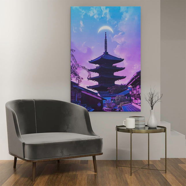 Canvas schilderij interieur Japanse Tempel met een Halve Maan