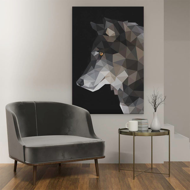 Canvas schilderij interieur Wolf in Geometrische Vormen