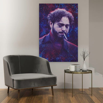 Canvas schilderij interieur Post Malone met een Sigaret