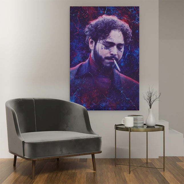 Canvas schilderij interieur Post Malone met een Sigaret