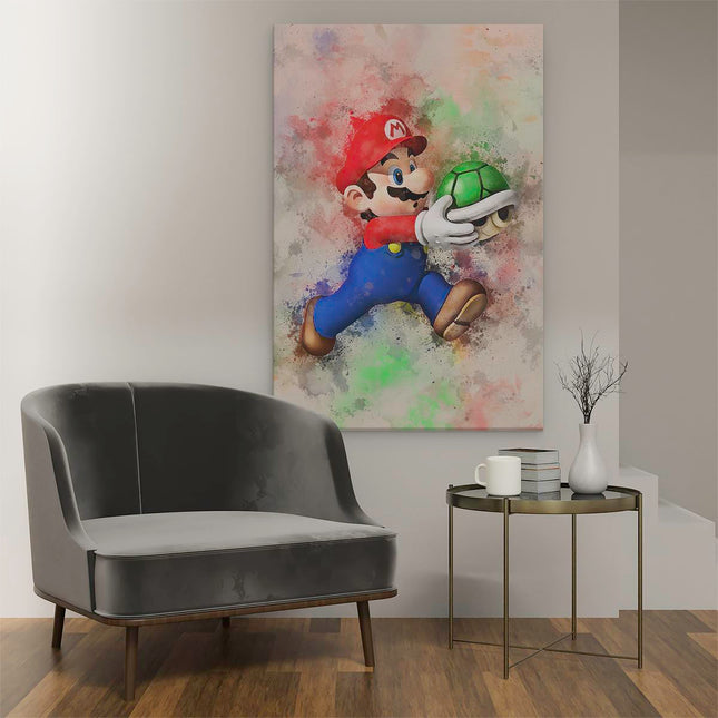 Canvas schilderij interieur Mario met een Groene Schelp