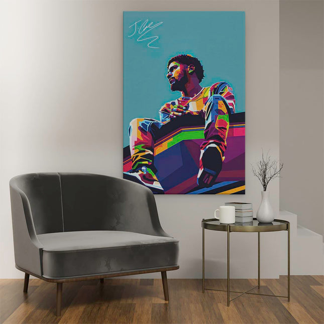 Canvas schilderij interieur J Cole in Abstracte Kleuren