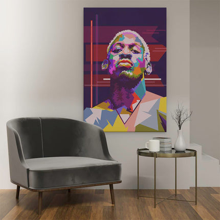 Canvas schilderij interieur Dennis Rodman in Abstracte Kleuren