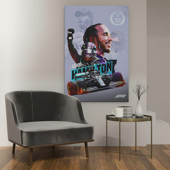 Canvas schilderij interieur Lewis Hamilton bij Mercedes F1