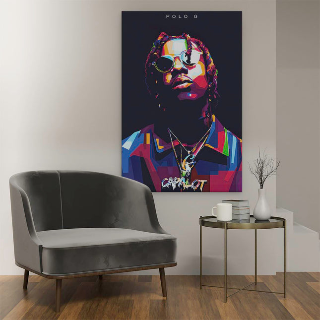 Canvas schilderij interieur Rapper Polo G Capalot in Abstracte Kleuren