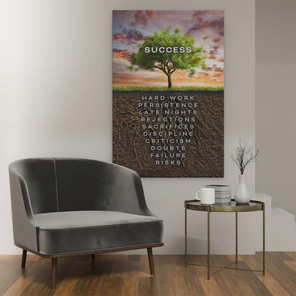 Canvas schilderij interieur Success Motivatie Tekst op een Boom - Motivatie