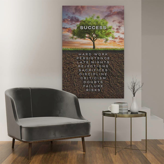 Canvas schilderij interieur Success Motivatie Tekst op een Boom - Motivatie