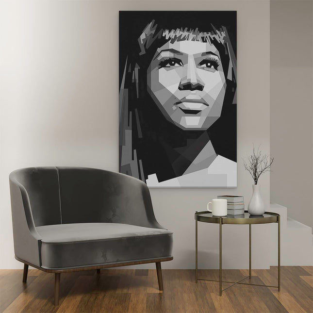 Canvas schilderij interieur Aretha Franklin in het Zwart Wit
