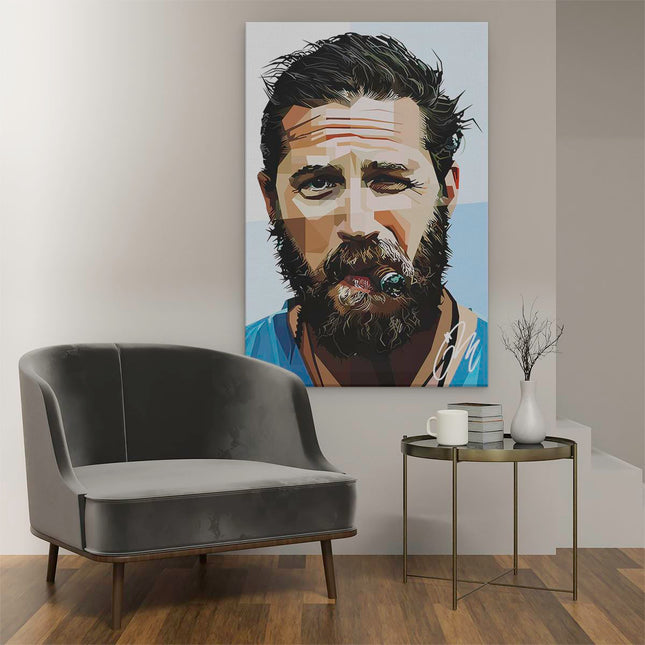 Canvas schilderij interieur Tom Hardy met een Sigaar
