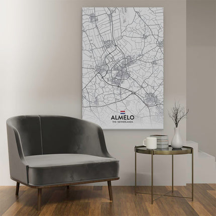 Canvas schilderij interieur Stadskaart Almelo in het Wit