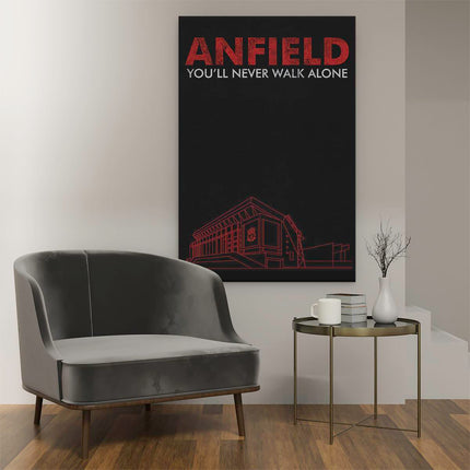 Canvas schilderij interieur Liverpool Anfield You'll Never Walk Alone Tekst