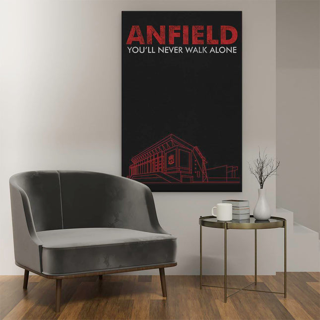 Canvas schilderij interieur Liverpool Anfield You'll Never Walk Alone Tekst